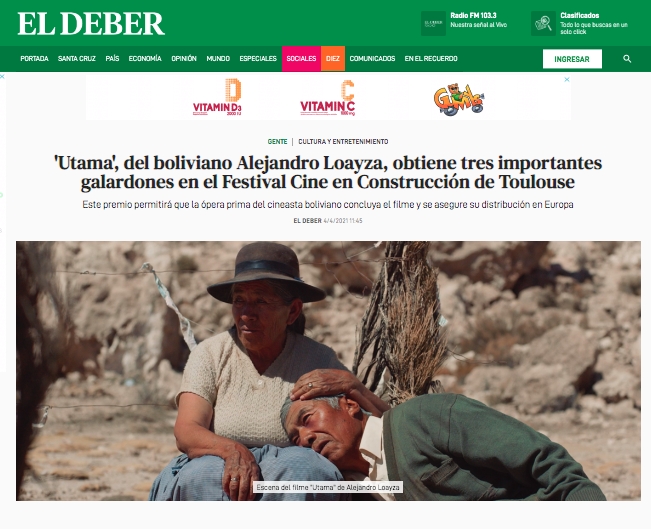 Este premio permitirá que la ópera prima del cineasta boliviano concluya el filme y se asegure su distribución en Europa
