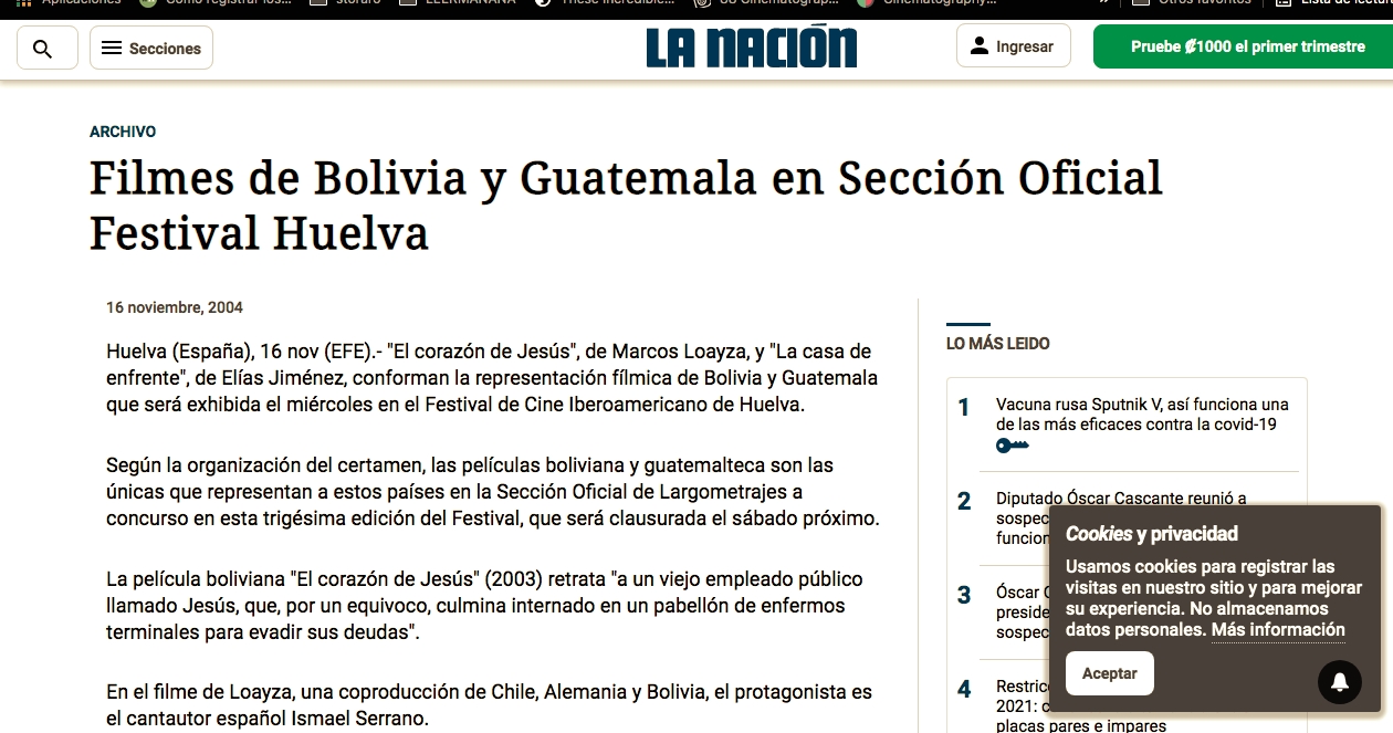 Filmes de Bolivia y Guatemala en Sección Oficial Festival Huelva