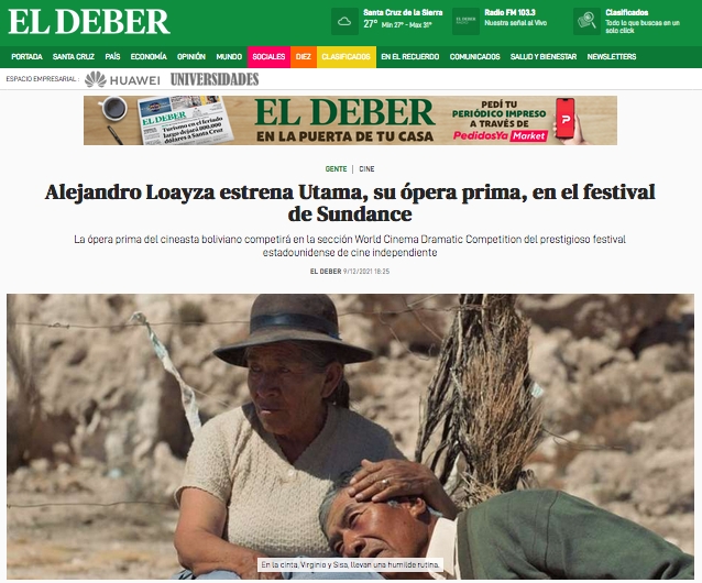 Alejandro Loayza estrena Utama, su ópera prima, en el festival de Sundance